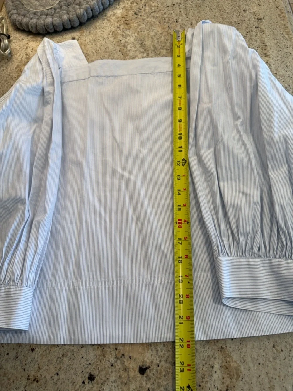 Thomas Mason for J. Crew Light Blue Striped Square-Neck Puff Sleeve Blouse Small